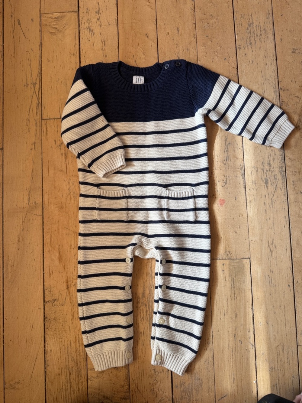 GAP Navy and Cream Striped Knit One-Piece Romper